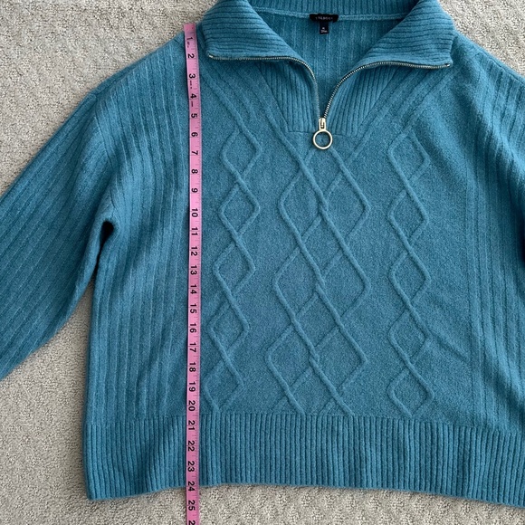 Talbots Cable Knit Half-Zip Sweater Teal XL Cozy Soft Winter Casual Classic - Picture 9 of 10